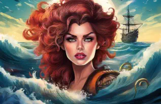 Firefly Shipwrecks, pirates, fun pirates. Rough seas, high waves, lwave splashes. Woman's face, hair 4